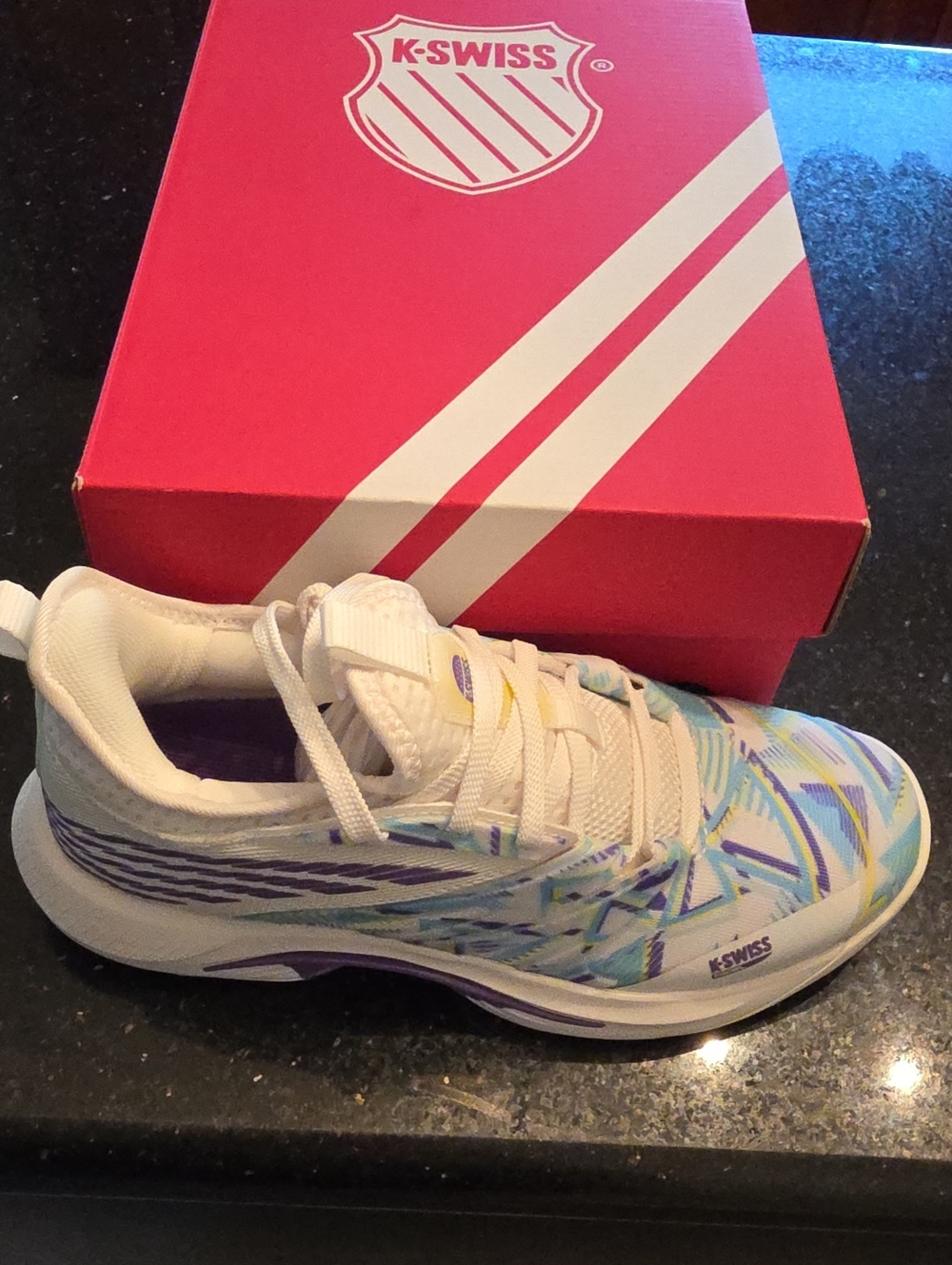 K-Swiss Women's Speedtrac Padel Sneakers with Blue, Purple, and Yellow Accents